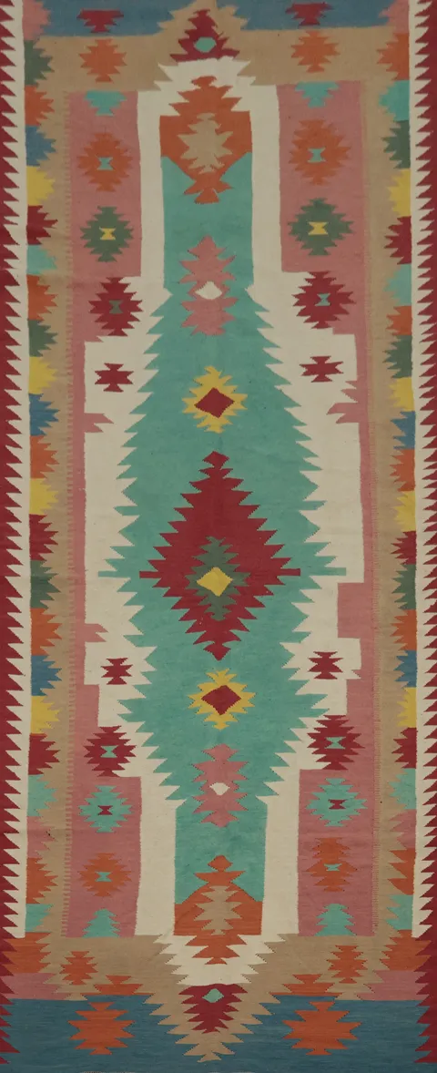 Geometric Kilim Turkish Runner Rug 5x15
