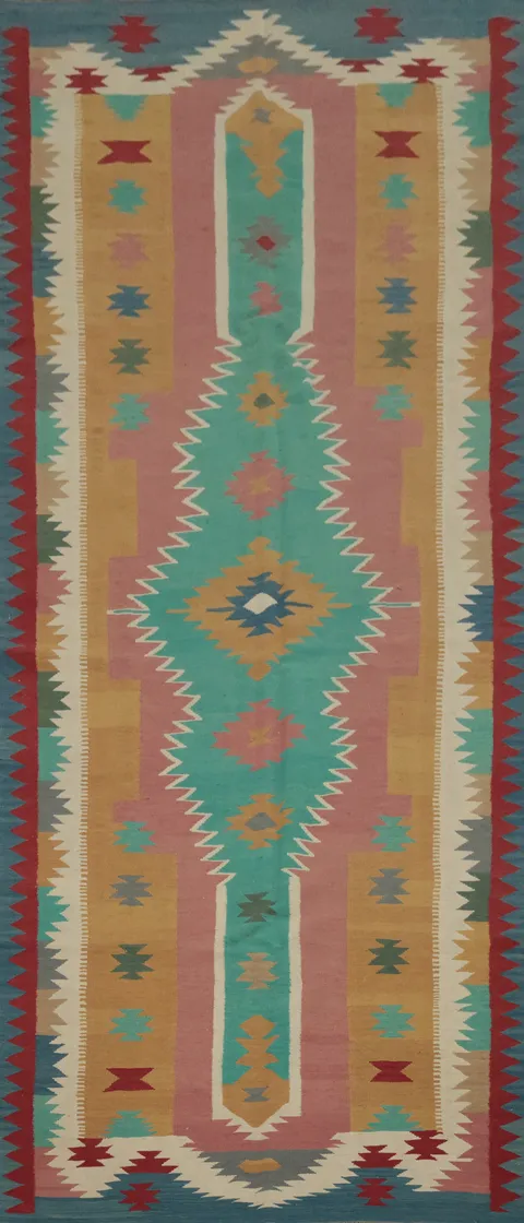 Handcrafted Kilim Runner Rug 5x15 in Bohemian Southwest Style
