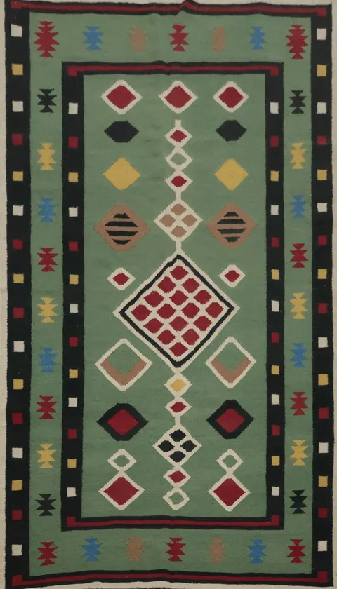 Green Geometric Kilim Turkish Area Rug 5x10