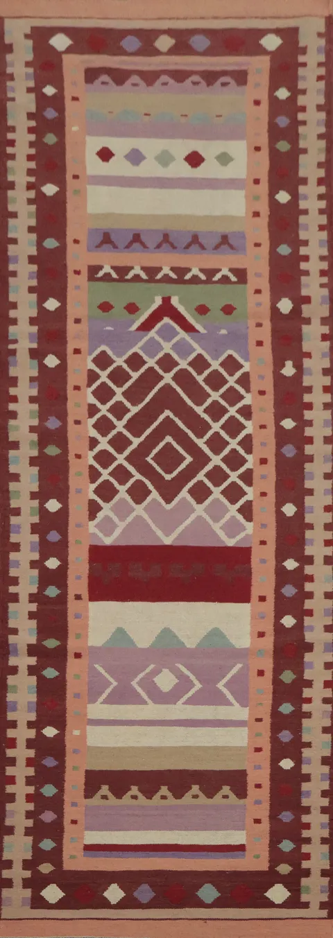 Geometric Kilim Turkish Runner Rug 3x13