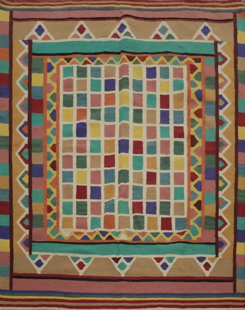 Vibrant Checkered Kilim Area Rug 6x6 for Modern Interiors