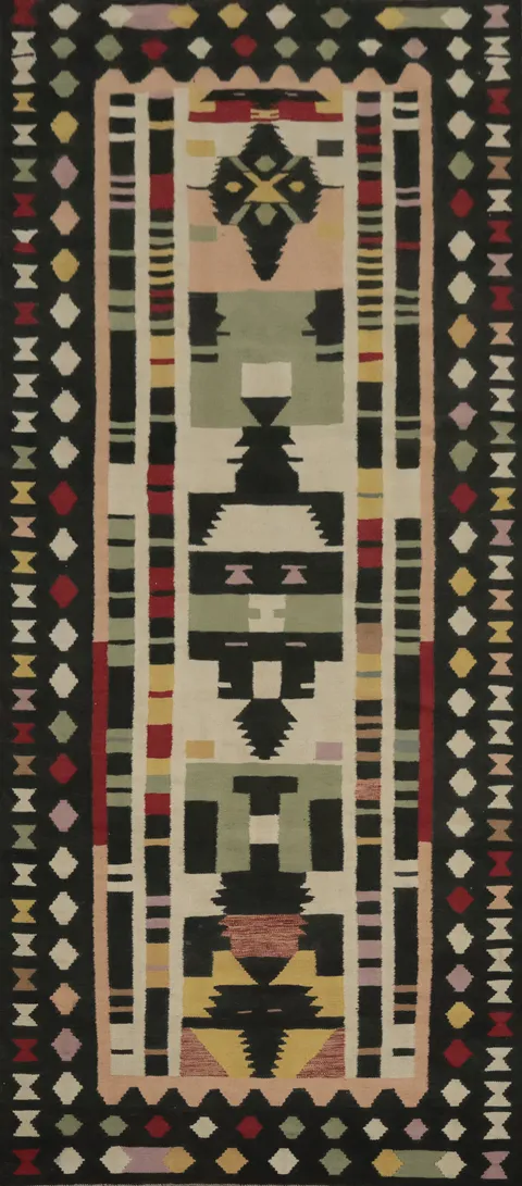Geometric Kilim Turkish Runner Rug 4x12