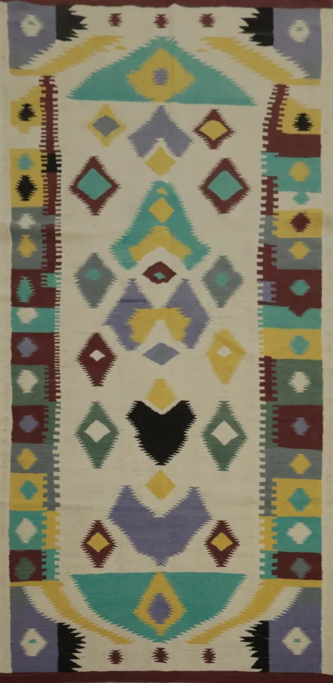 Tribal Kilim Area Rug 5x11 with Vibrant Colored Patterns