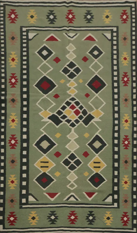 Green Kilim Area Rug 5x8 to Accent Your Living Space Decor