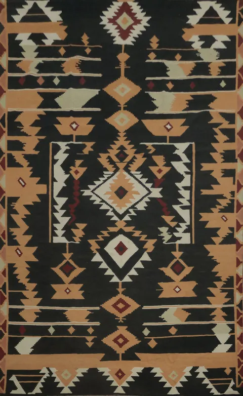 Black Geometric Kilim Handwoven Large Rug 10x15