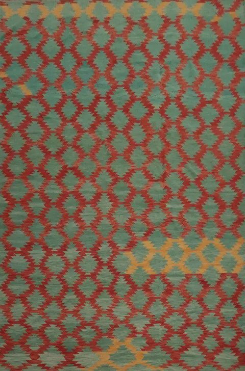 Green Modern Wool Kilim Turkish Large Rug 11x14