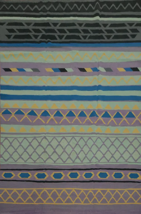Modern Striped Kilim Area Rug 9x12 with Diverse Geometric Design