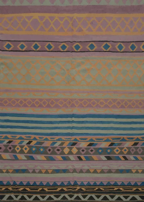 Multi-Stripe Kilim Area Rug 8x10 in Soft Pastel Tones