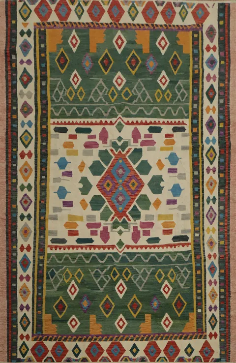 Charming Kilim Area Rug 8x11 with Detailed Intricate Patterns
