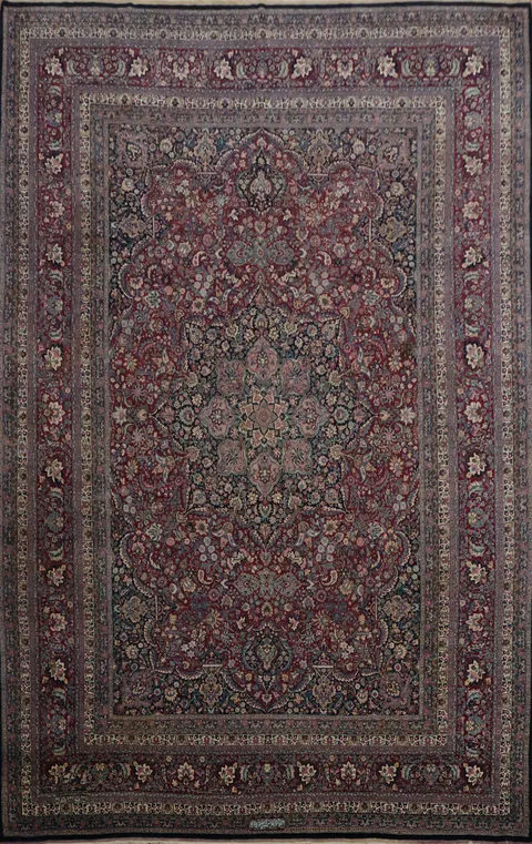 Pre-1900 Antique Mashad Persian Vegetable Dye Large Rug 12x16