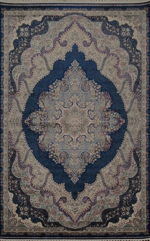 Exquisite Blue Qum Area Rug 7x10 with Intricate Medallion Design