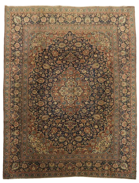 Pre-1900 Antique Vegetable Dye Kashan Dabir Persian Area Rug 9x11