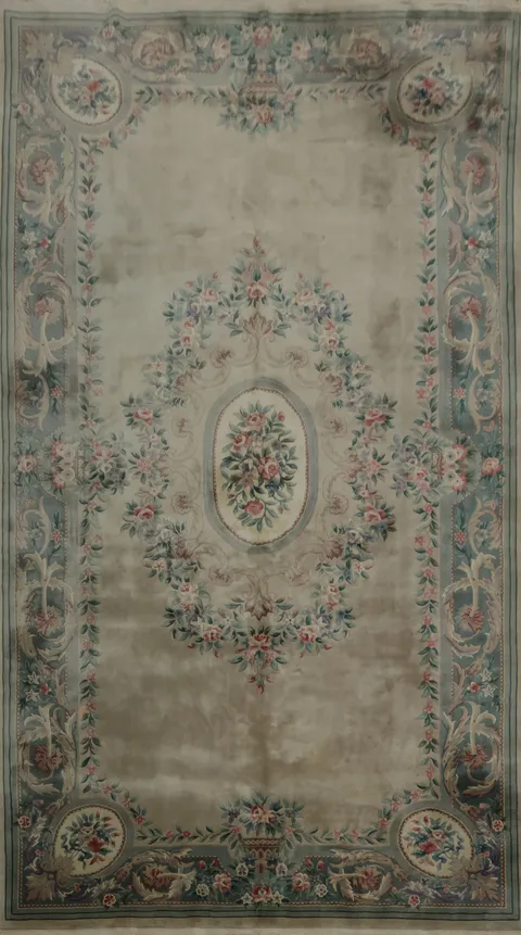 Elegant Floral Art Deco Chinese Rug in Subtle Earthy Tones 10'x18'