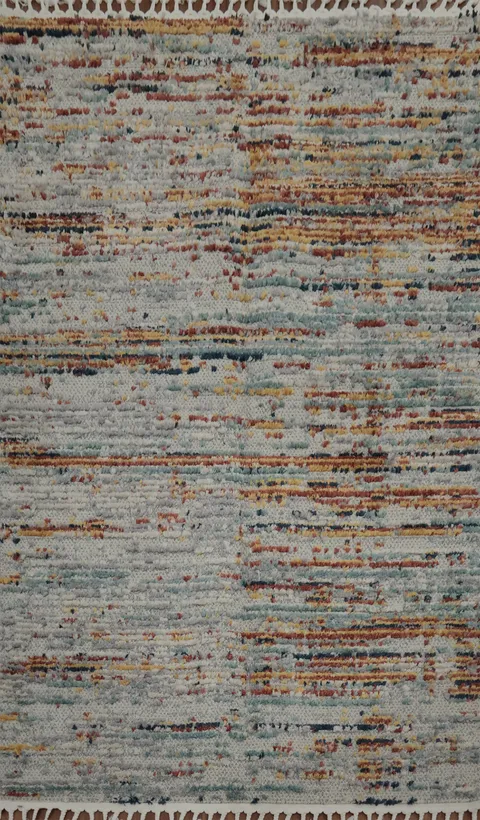 Modern Turkish Area Rug 5x8 in Neutral and Warm Tones