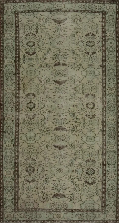 Timeless Floral Anatolian Area Rug 5x9 with Cool Mint Hues