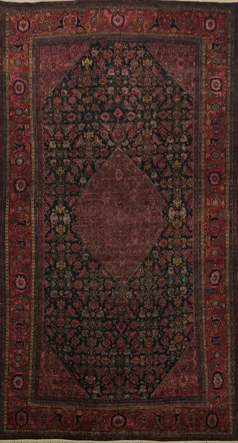 Pre-1900 Antique Bibikabad Persian Vegetable Dye Rug 12x22