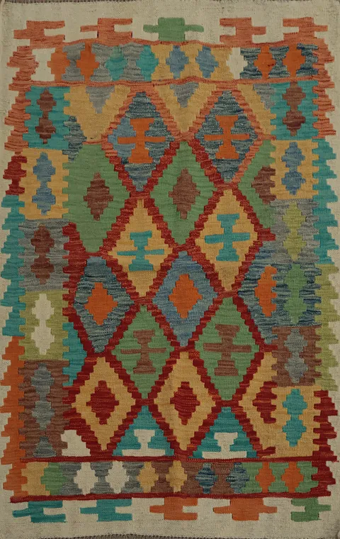 Eclectic Geometric Boho Kilim Rug 4x5 to Elevate Home Décor