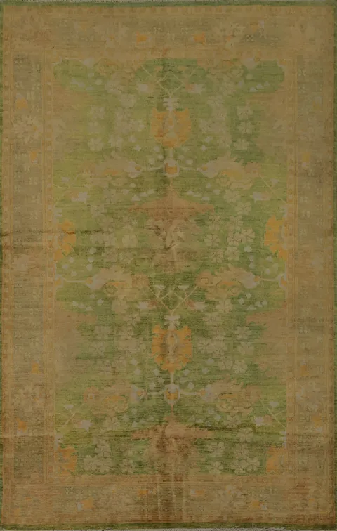 Artisan Crafted Green Oushak Area Rug 6x8 with Timeless Design