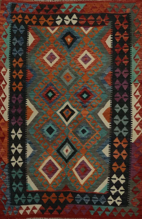 Dynamic Style Bold Patterns Rustic Kilim Oriental Rug 4x5