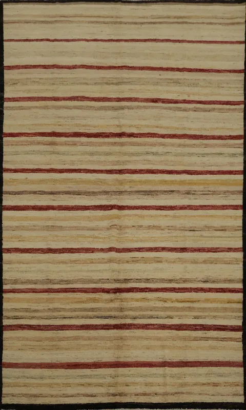 Striped Serenity Warm Beige and Red Gabbeh Area Rug 7x10