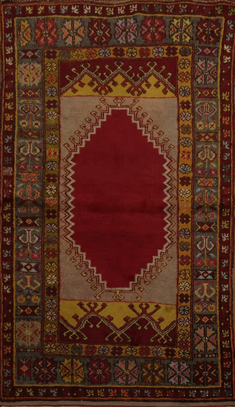 Anatolian Turkish Rug 4x6 Red Centerpiece and Unique Borders
