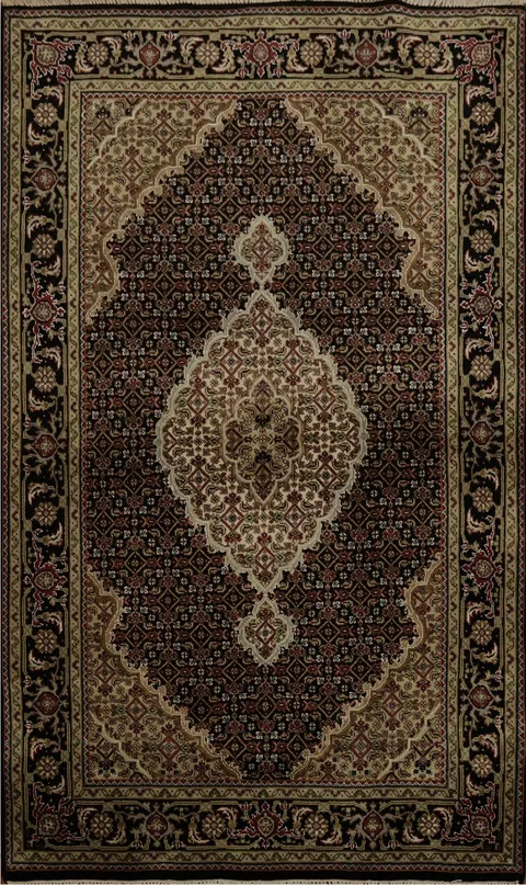 Black and Brown Tabriz Mahi Persian Rug 4x6 with Intricate Patterns