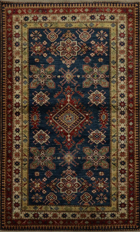 Embrace Tradition with Elegant Blue Kazak Oriental Rug 4x6
