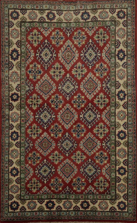 Geometric Design Kazak Oriental Rug 4x6 with Classic Charm