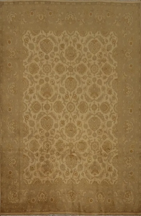 Classic Peshawar Area Rug 8x10 in Warm Beige and Gold Tones