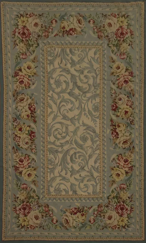 Floral Embellishments on Vintage Tabatabaei Chinese Rug 5x7