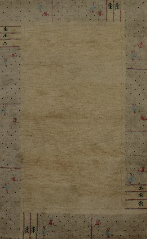 Neutral Gabbeh Oriental Rug 4x6 with Intricate Decorative Frame