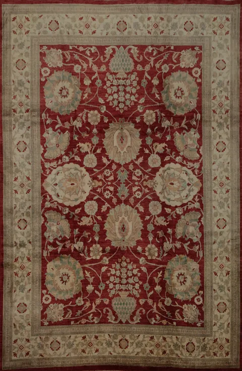 Red Ziegler Large Area Rug 9x12 with Floral Patterns