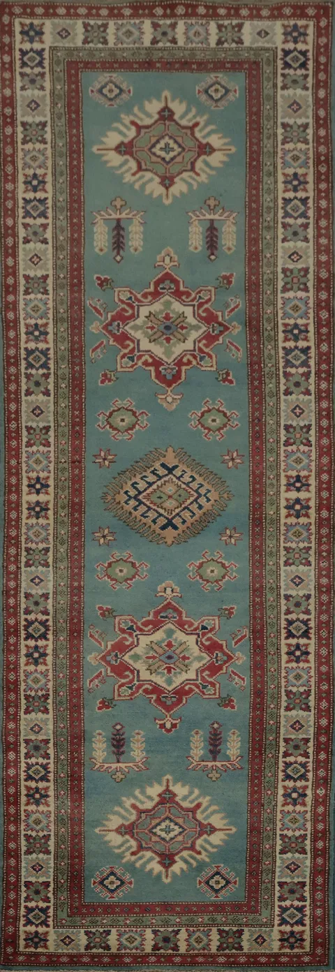 Traditional Kazak Runner Rug 3x10 with Detailed Medallions