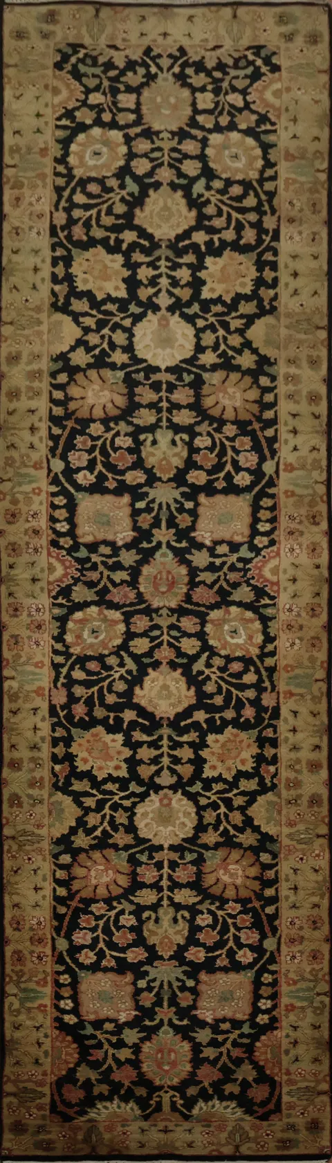 Black Floral Agra Runner Rug 3x12 for Graceful Interior Decor