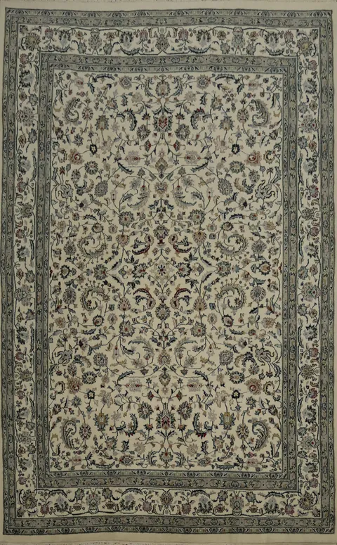 Traditional Style Ivory Floral Kashan Persian Area Rug 9x12