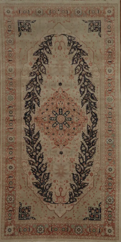 Classic Neutral and Navy Ziegler Persian Rug with Intricate Vintage Design 10x19