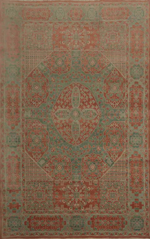 Large Ornate Oushak Area Rug 10x14 with Geometric Design