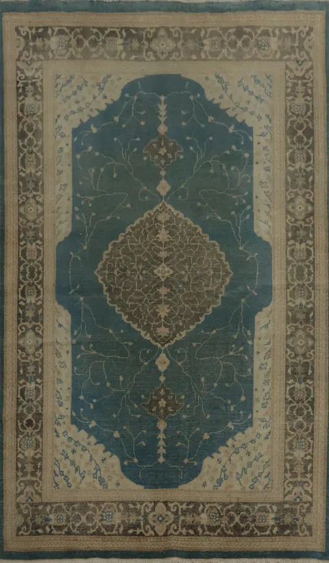 Blue Oushak Oriental Area Rug 5x8 Decorative Border Details