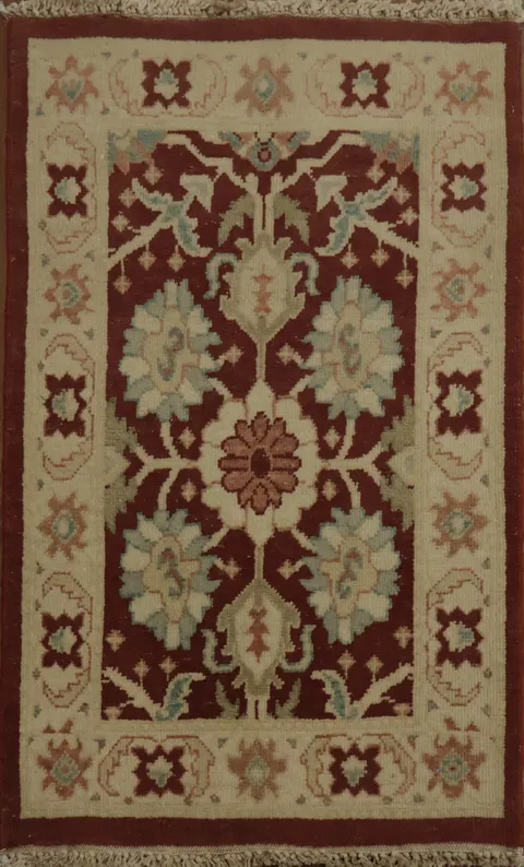 Luxurious Persian-Inspired Oushak Rug with Deep Red Accents 2x3
