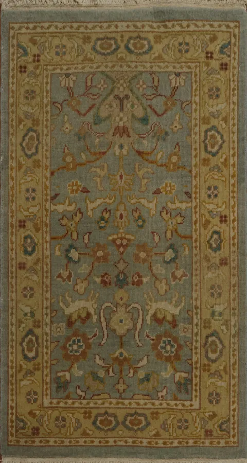Classic Beige and Blue Rug with Intricate Antique Patterns 2x4