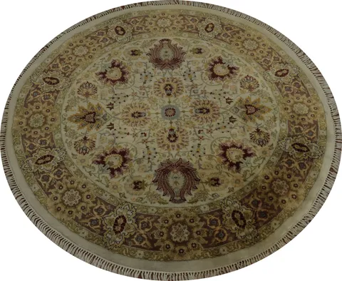 Antique Look Ziegler Round Rug 4x4 with Floral Patterns