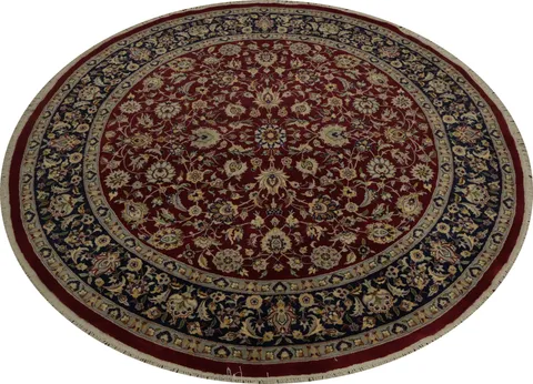Floral Ziegler Round Area Rug 6x6 in Deep Red and Blue Hues