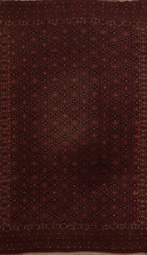 Elegant Traditional Sumak Area Rug with Rich Red and Geometric Patterns 7x11