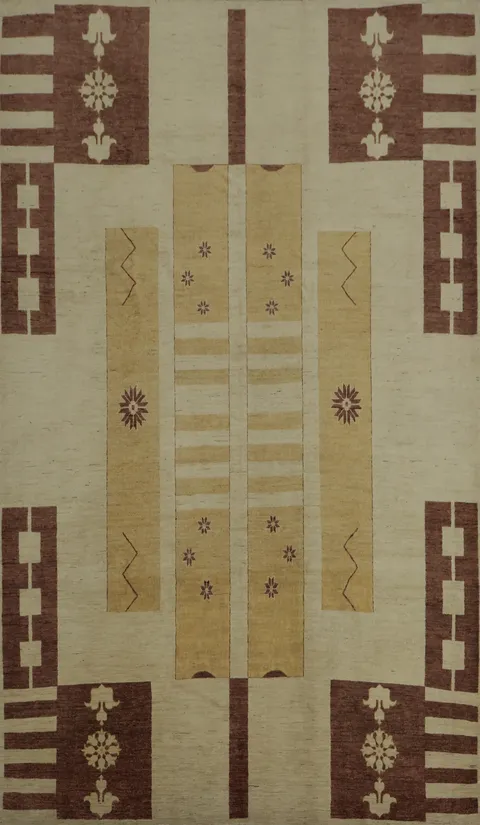 Artisan Crafted Beauty: Beige and Brown Graphic Rug Design 9x13