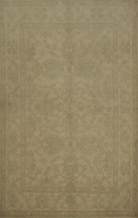 Elegant Beige Patterned Oushak Rug for a Subtle Sophisticated Ambiance 5x7