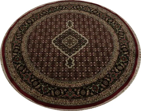Tabriz Mahi Red and Black Round Rug 5x5 ft