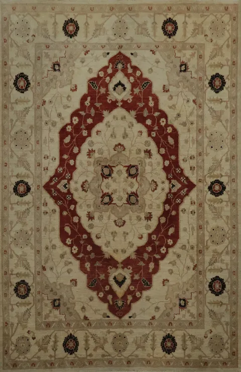 Luxurious Traditional Peshawar Pakistani Area Rug in Warm Earthy Tones 6x9