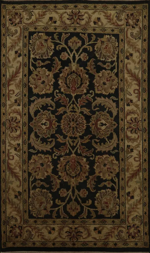 Classic Black and Beige Agra Area Rug with Intricate Floral Designs 6x9