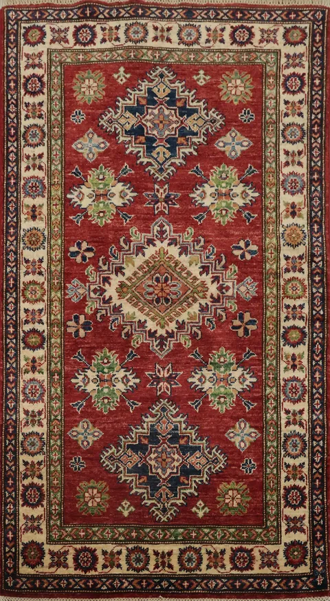 Super Kazak Red and Green Accent Rug 3x5