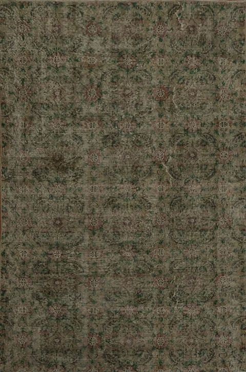 Elegant Vintage-Inspired Green Distressed Turkey Area Rug 5x9